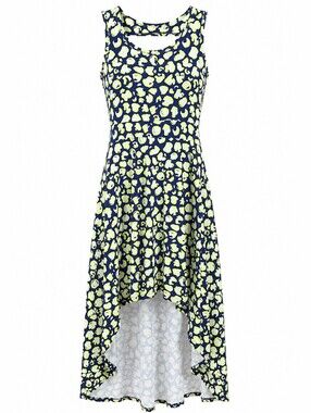 LOVE @ FIRST SIGHT | Navy Yellow High Low Sundress Floral Abstract Print | M